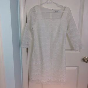 WHBM White Lace 3/4 Length Sleeve Dress